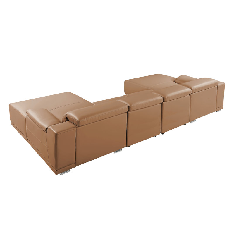 Canapé modulaire 4 pièces DivanItalia, Cuir véritable cognac