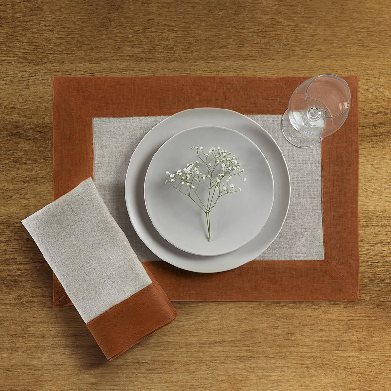 Contempo - 100% Pure Linen Dinner Napkins, Cinnamon/Natural