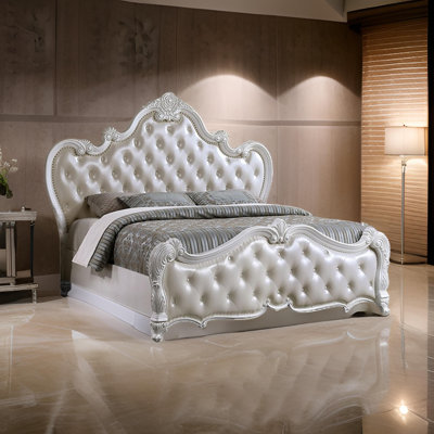 Venta Bed, Button Tufted Faux Leather Upholstery -  Benjara, BM319560