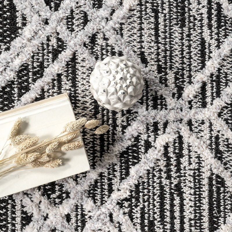 Tapis treillis Rachelle pour le salon, la chambre et la cuisine, gris / blanc cassé, Tapis de couloir 2 pi x 6 pi