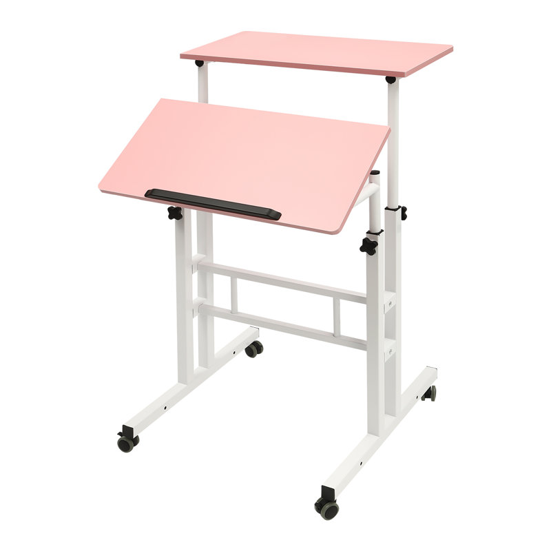 Bureau de travail réglable Laius, Rose / blanc