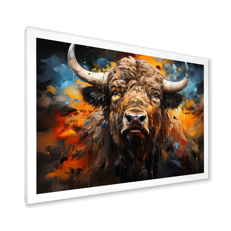 " Buffalo Majestic Bison Collage ", 44" H x 34" W x 1.5" D, White