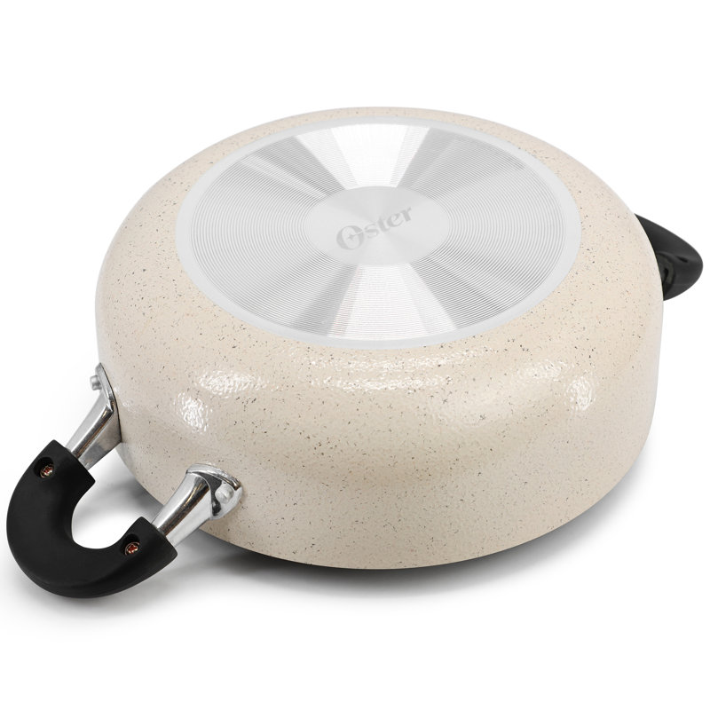 Oster Clairborne Nonstick Aluminum Caldero with Lid in Linen, 9.7"