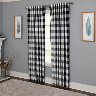 Treve 100% Cotton Room Darkening Buffalo Checkered Curtain Panel with Rod Pocket Top and included hook clips 