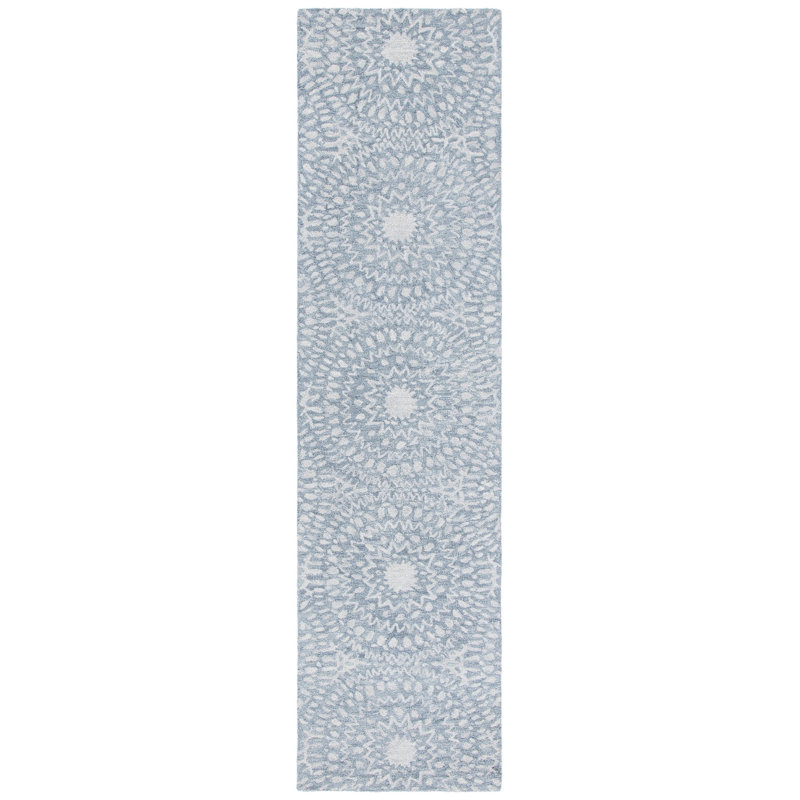 Geometric Handmade Tufted Wool Light Grey Area Rug, Runner 2'3" x 9'