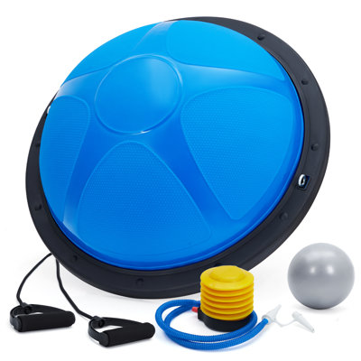 23" Half Balance Ball Trainer for Yoga & Home Gym – 1600lbs Anti-Slip Stability Ball with Resistance Bands, Foot Pump & Bonus Ball – Enhance Core, Strength & Pilates – Blue, Pentagram