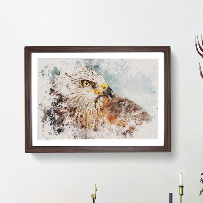 Portrait of a Red Kite Bird Watercolour 1 Piece Single Picture Frame Wall Art on MDF, 36cm H x 48cm W x 2cm D, Walnut Framed