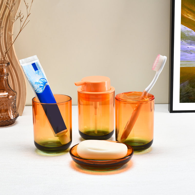  Ensemble d'accessoires de meuble-lavabo en acrylique pour salle de bain 5 pièces, Orange