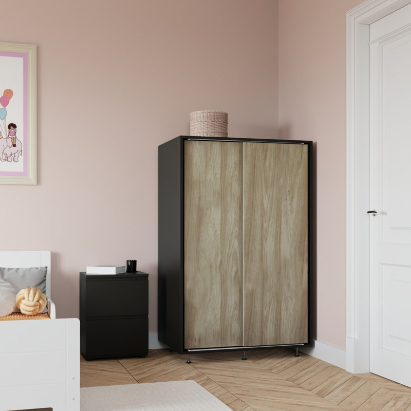 Engineered Wood Wardrobe, Black/Oak