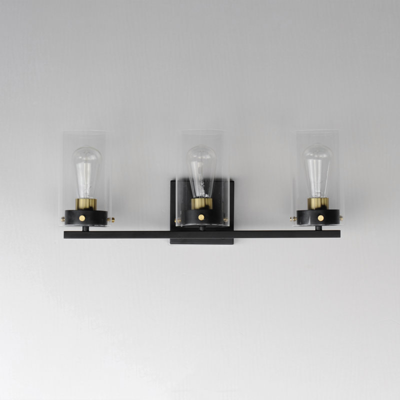 3 - Light Dimmable Vanity Light, Black/Satin Brass