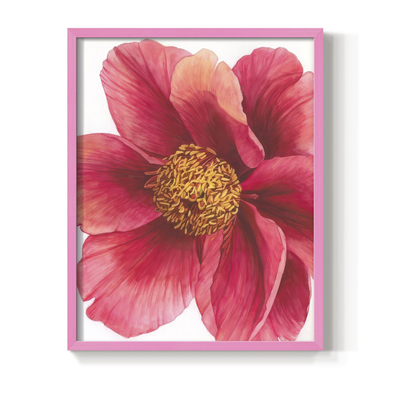 Impression sur arbre pivoine II - bois massif, H 11 po x l 9 po, Rose