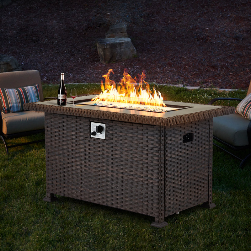 50'' Fire Pit Table Auto-Ignition Propane Gas Fire Pit Table, 24.8" H x 50.4" W x 30.5" D, Dark Brown