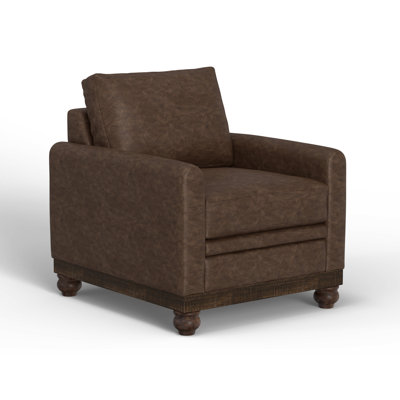 Structure et base en bois gris Pueblo, fauteuil en similicuir