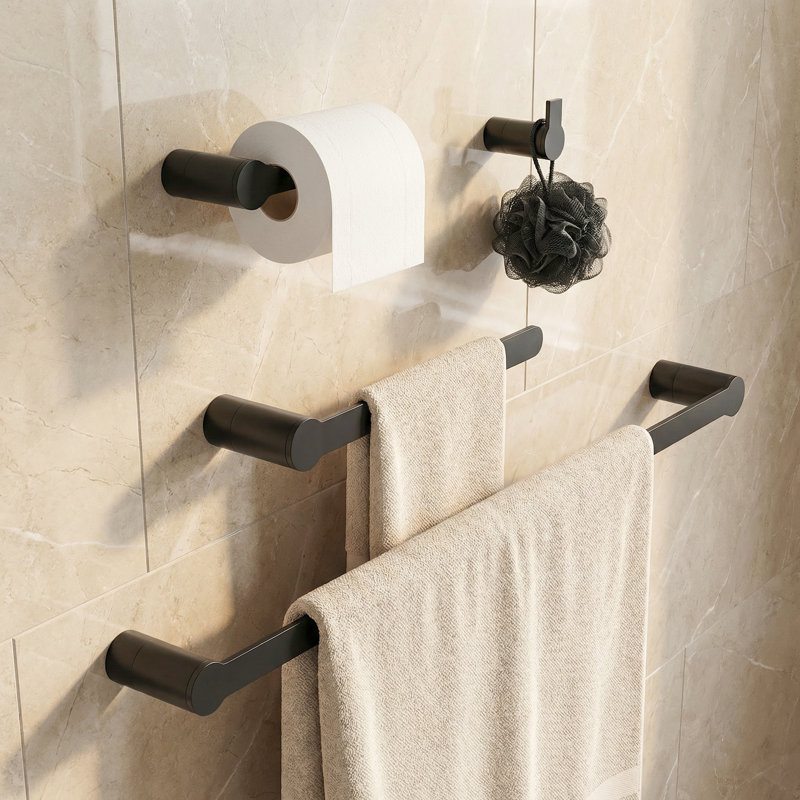 Ensemble de quincaillerie de salle de bain 4 pièces, ensemble de porte-serviettes mural en acier inoxydable, noir, Noir mat