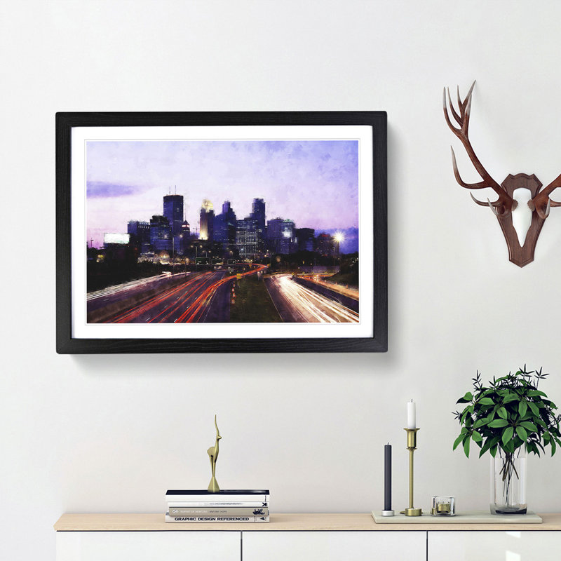 Minneapolis Skyline at Dusk - Picture Frame Graphic Art Print, 33cm H x 45cm W x 2cm D, Black Framed