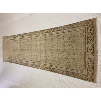 Tapis de couloir unique en laine noué à la main brun / ivoire 3 pi 1 po x 10 pi 8 po Farahan