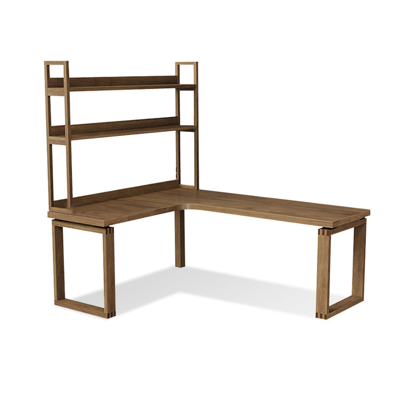 Light-walnut L-Shaped Solid Wood desk, Left Hand Return, 74.8" H x 86.61" W x 55.12" D