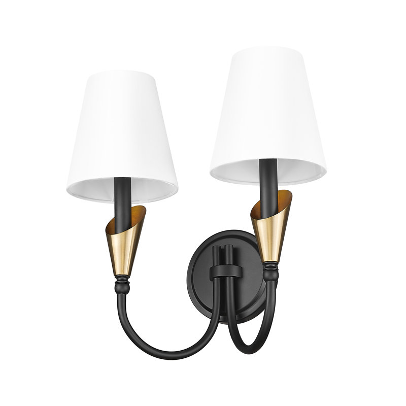 Applique murale moderne Elvin, Noir mat / Or, H 14,5 po x l 13,75 po x P 8 po, Deux lumières