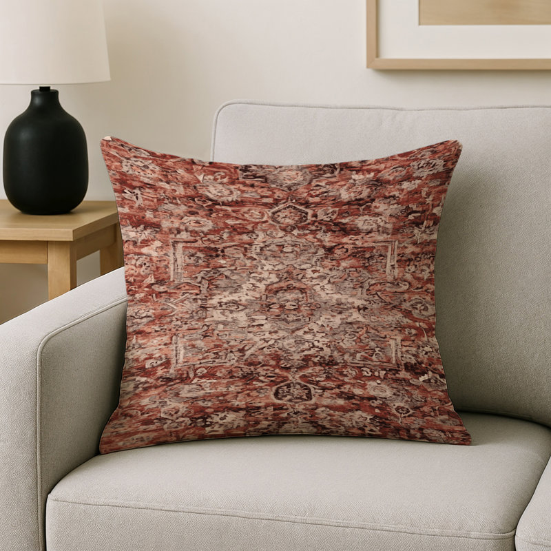 Coussin décoratif intérieur et extérieur Modern, Brun / crème / bourgogne rayé, Carré 18 po