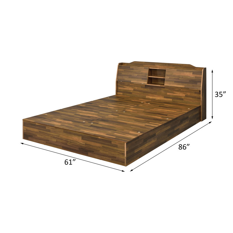 Hestia Midcentury Queen Bed with Upholstered Leather Headboard and Storage