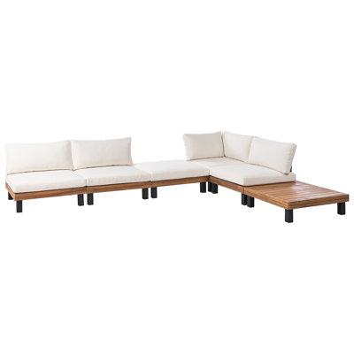 Garden Corner Sofa with Table 5 Seater FRAZZANO Certified Acacia Wood Off-White