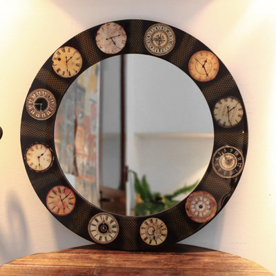 Glass Frame Round Wall Mirror