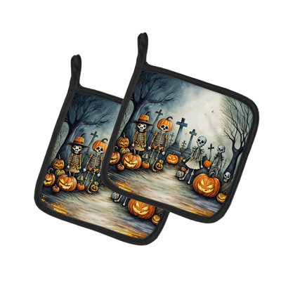 Calacas Skeletons Spooky Halloween Pair of Pot Holders