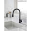 Robinet de cuisine extractible en noir mat, matériau en acier inoxydable, buse rotative à 360 °, poignée simple pour un débit d'eau simple et gestion de la température du robinet, acier noir, rotation facile