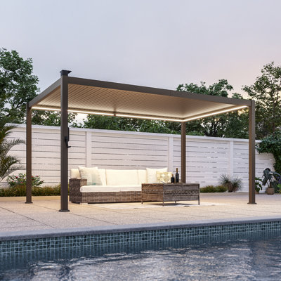 Solar LED Louvered Pergola, Outdoor Metal Pergola with LED Strip Lights, Patio Pergola with Adjustable Roof for Patio, Deck, Garden,Yard