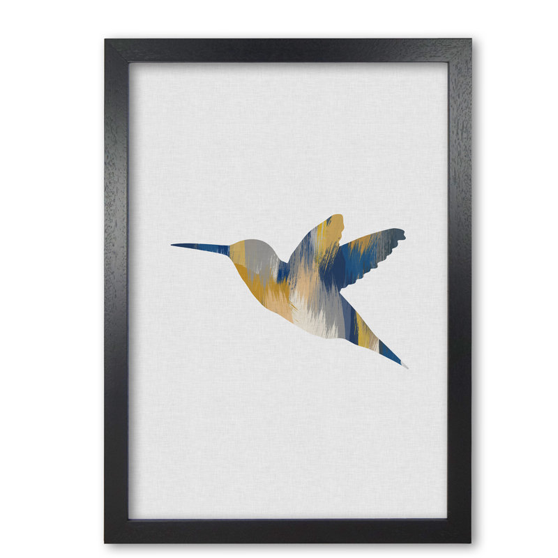 Hummingbird Blue & Yellow I - Print, Black Grain Frame, 42 cm H x 30 cm W x 5 cm D