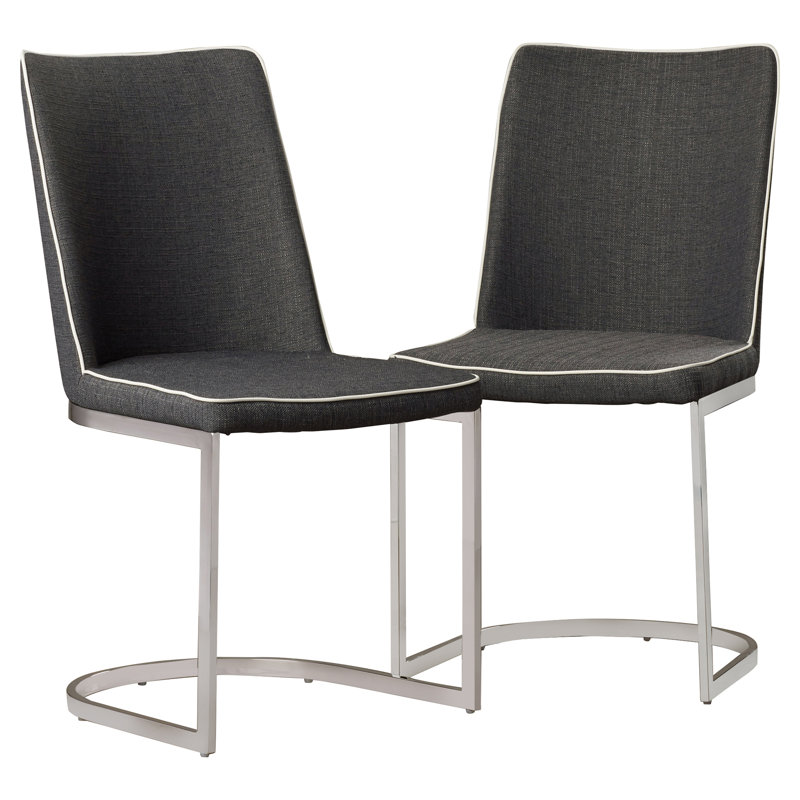 Chromium 18.1'' H Faux Leather Upholstered Metal Side Chair, Linen - Dark Gray