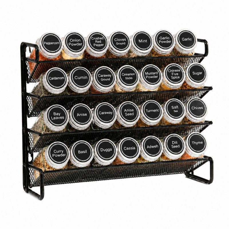 Ensemble de rangement à épices avec pots à épices, 386 étiquettes, marqueur à craie et entonnoir pour armoire, comptoir, garde-manger, armoire ou fixation murale et de porte