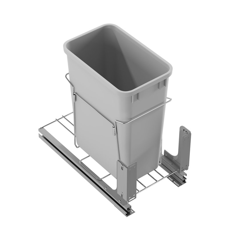 Dowell 15" Single Pullout Kitchen Trash Can with Soft-close Slides - Aluminum, 50 Qt. -Single