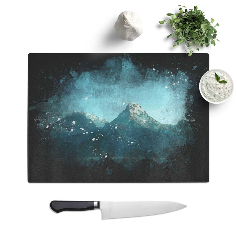 Tempered Glass Annapurna Massif Mountains Paint Splash Chopping Board, 20 cm x 28.5 cm