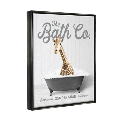 Girafe dans un bain à bulles, art mural sur toile flottante par lettré et doublé