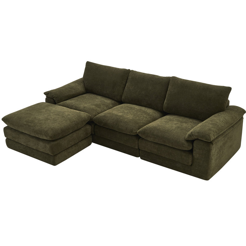 Canapé d'angle modulaire en chenille confortable, forme L, style nuage, avec 1 élément amovible, coussins moelleux, 3 places, idéal pour le salon. Assise et accoudoirs rembourrés, design américain.