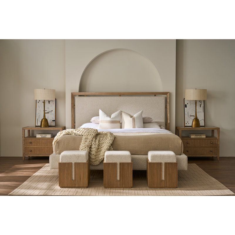Lit tapissier Caterina, Ivoire Sheldon / Skylark, Grand