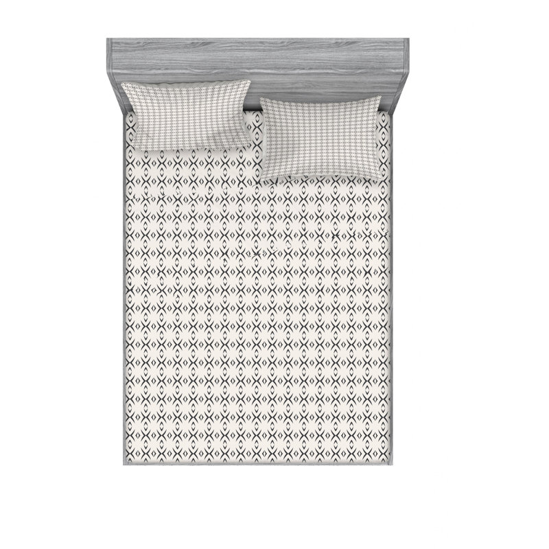 Microfiber Geometric Sheet Set, Queen Sheet Set with Fitted Sheet