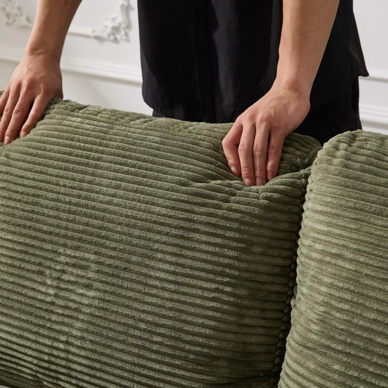 Boneless Modern Modular L-shape Sectional Sofa With Chaise, Army Green Corduroy