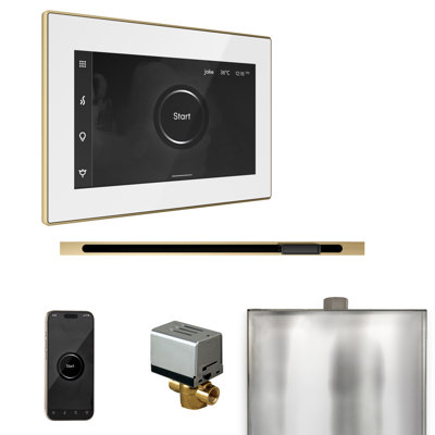 Ensemble de commande de douche à vapeur XButler avec commande iSteamX et tête de vapeur linéaire en blanc 