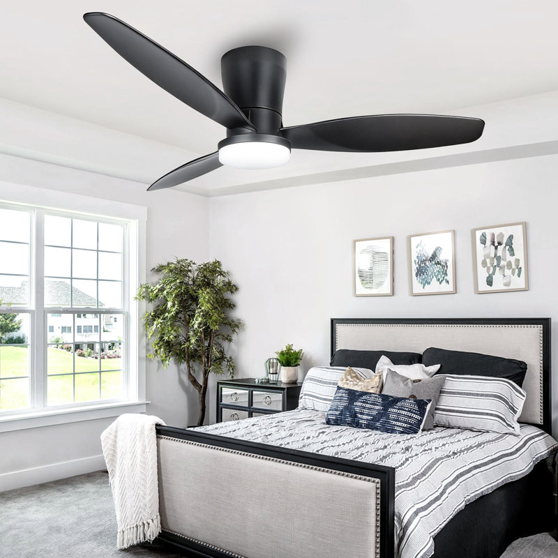Ventilateur de plafond moderne avec lumière et télécommande / commande, 3 températures de couleur DEL, moteur CC silencieux à 6 vitesses, réversible, à intensité variable, minuterie, pales noires