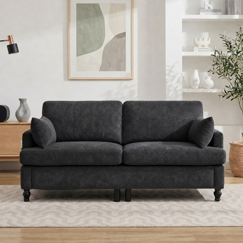 Heron 68.9" Upholstered Sofa with USB Charging Port, Side Pockets and LED Light Strip, Black