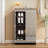 Cabinets | Modern Mirrored Double Door Shoe Storage Cabinet, Walnut Brown Finish, Brushed Silver Edging | Contemporary | Entryway