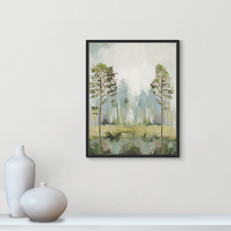 Teton Tall Green Trees II by Teton Pearce - Floater Frame Print on Canvas, 29.5" H x 23.5" W, Black