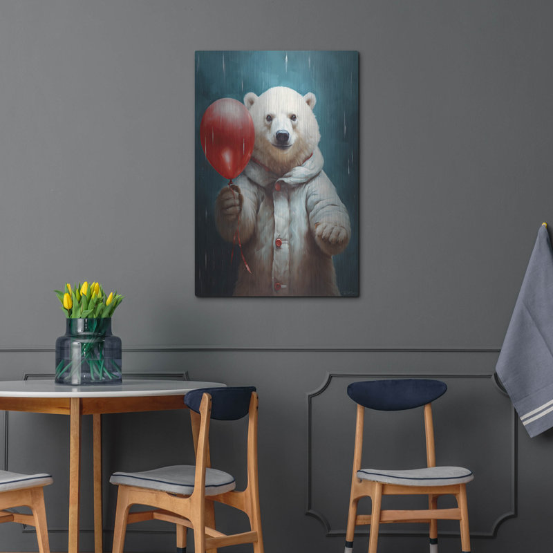 Trinx 'Polar Bear With Red Balloon' by Momart Metal Wall Art, 24" x 36", 36" H x 24" W