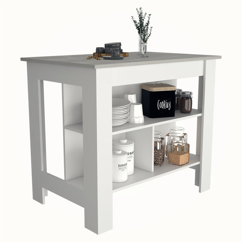 Versatile Kitchen Island for Enhanced Cooking and Storage Experience, White, Dark Brown