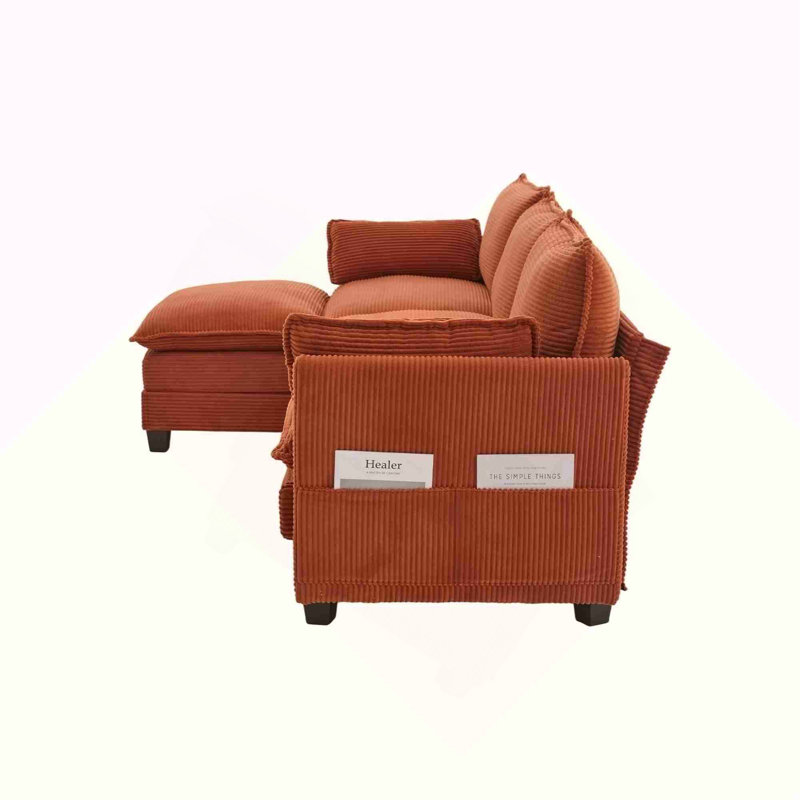 Canapé modulaire surdimensionné surdimensionné avec repose-pieds mobile, ensemble de canapés en velours côtelé moderne de 102 pouces à 4 places, canapé convertible en forme de L pour le salon et le bureau