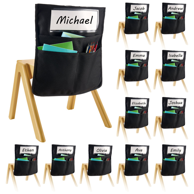 Pochettes de chaise pour salle de classe, paquet de 12 pochettes avec dossier