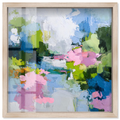 «Happy Jumble IV Shadowbox», art mural côtier par Art Remedy, cadre blond, 31 x 31