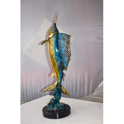 Statue de jardin Zalia - Marlin féroce sautant hors de l'eau - bronze Taille: 12 po x 8 po x H 30 po